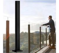 Aluminium guardrails Aluminium Glass Balustrade Clamp, Floor Mounted Black Square Bar, No Handrail To Be Added Stair handrails(End Post,85cm)