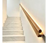 Aluminium Handrails with LED Light Strip, Non-Slip Stair Hand Railing for Indoor Outdoor, Minimalist Long Strip Wooden Smooth Luminous(Right,215cm(84.6in))