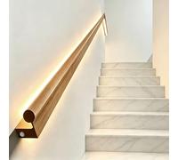 Aluminium Handrails with LED Light Strip, Non-Slip Stair Hand Railing for Indoor Outdoor, Minimalist Long Strip Wooden Smooth Luminous(Left,70cm(27.6in))