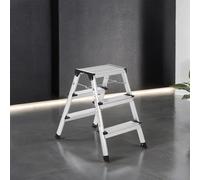 Aluminium Ladder with 4 Non-Slip Steps, Max. Weight Capacity 150 kg, Silver Grey + Ink Black / 3 step (20D x 44W x 68H cm)