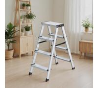 Aluminium Ladder with 4 Non-Slip Steps, Max. Weight Capacity 150 kg, Silver Grey + Ink Black / 4 step (16D x 42W x 90H cm