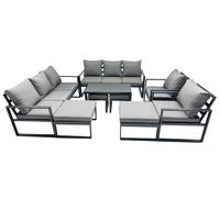 Aluminium Lounge 3 Seat Sofa Coffee Table Sets with 2 Chairs 4 Stools Fimous Dark Grey One Size