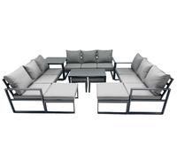 Aluminium Lounge 3 Seat Sofa Coffee Table Sets with 4 Stool Side Table Fimous Dark Grey One Size