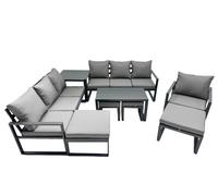 Aluminium Lounge 3 Seat Sofa Coffee Table Sets with 4 Stool Side Table Fimous Dark Grey One Size