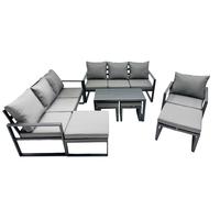 Aluminium Lounge 3 Seat Sofa Coffee Table Sets with 4 Stools Fimous Dark Grey One Size