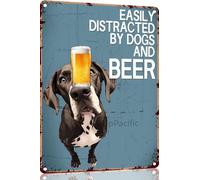 Aluminium Metal Sign Funny Easily To Distracted By Dogs And Beer Great Dane Wall Art Retro Home Club Bar Decoration Metal Tin Sign 8x12 Inch