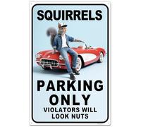 Aluminium Metal Sign Squirrels Parking - Violators Will Look Nuts. Room Home Decoration - Funny Gifts for Men Boys Wall Art 8"x12"