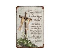 Aluminium Metal Tin Signs Funny My Chains Are Gone Ive Been Set Free My God And Cross Amazing Grace Metal Sign Plaque Retro Kitchen Decor Coffee Wall Art 8 x 12 Inch