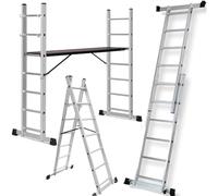 Aluminium Multi-Purpose Platform Ladder Adjustable 4-in-1, Scaffolding Step and Straight Ladder 150 kg Capacity Folding EN:131 TUFFMATE