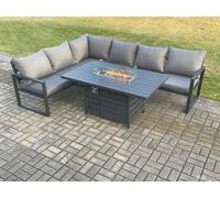 Aluminium Outdoor Garden Furniture Corner Sofa Gas Fire Pit Dining Table Sets Gas Heater Burner Dark Grey 6 Seater Fimous Dark Grey One Size