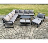 Aluminium Outdoor Garden Furniture Set Lounge Corner Sofa Oblong Coffee Table Chair Sets with 3 Footstools Dark Grey Fimous Dark Grey One Size