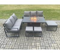 Aluminium Outdoor Lounge Sofa Garden Furniture Sets Gas Fire Pit Dining Table Set with 3 Footstools Dark Grey Fimous Dark Grey One Size