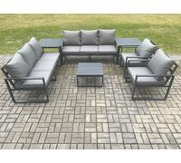 Fimous Aluminium Outdoor Lounge Sofa Set Garden Furniture Sets with Square Coffee Table 2 Chairs 2 Side Tables Dark Grey 8 Seater