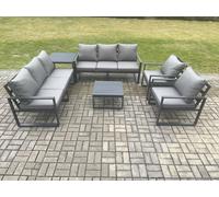 Fimous Aluminium Outdoor Lounge Sofa Set Garden Furniture Sets with Square Coffee Table 2 Chairs Side Table Dark Grey 8 Seater