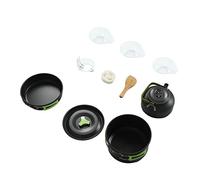 Aluminium Oxide Camping Cookware Set, Outdoor Cooking Kit with Pans Pot Mess Kit, Hard - Anodised Lightweight Camp Pot Set for 1 to 3 People, Includes Kettle Spoon Bowls Storage