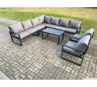 Fimous Aluminium Patio Outdoor Garden Furniture Lounge Corner Sofa Set with Oblong Coffee Table 2 Chairs Dark Grey