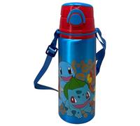 Aluminium Pikachu Pokémon Drinking Bottle with Straw 730 ml, Automatic Pop-Up Opening for Kids, Included Carry Strap