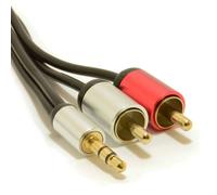 Aluminium PRO 3.5mm Stereo Jack to 2 x RCA Twin Phono Plugs Cable Gold 1m