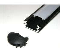 Aluminium Profile for LED Strips/LED Tapes; P1, Anodized Black Finish, Opal Cover, Set with Two End Caps; Length: 1m / 100cm / 1000mm