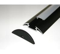 Aluminium Profile for LED Strips/LED Tapes; P4, Anodized Black Finish, Opal Cover, Set with Two End Caps; Length: 1m / 100cm / 1000mm