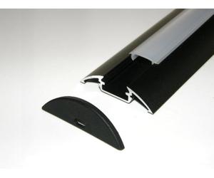 Aluminium Profile for LED Strips/LED Tapes; P4, Anodized Black Finish, Opal Cover, Set with Two End Caps; Length: 1m / 100cm / 1000mm