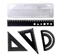 Aluminium Ruler Set 4 Pieces Maths Geometry Tools Ruler Includes 1 protractor 1 Ruler and 2 Triangles, Suitable for Home, School, Construction Site and Other Scenes