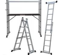 Aluminium Scaffolding Ladder 3-in-1 Stable Multifunctional, with Work Platform Mobile Scaffolding on Wheels 120 x 40 cm, Maximum Load 150 kg, 6 Positions TUFFMATE