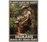 Aluminium Sign, Plants Make Me Happy Humans Make My Head Hurt Metal Signs, Boho Gothic Decor, Retro Signs Wall Art Poster for Fun Room Bedroom Home Office Decor Gift 12x16 Inch