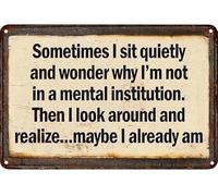 Aluminium Sign Sometimes I Sit Quietly And Wonder Why I'm Not In A Mental Institution Vintage Wall Decor 12x16 Inch