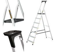 Drabest PRO SERIES LADDERS Aluminum Step ladder 7-Step Household Ladder 150 KG - Aluminum Step Ladder with Non-Slip Feet & Work Ladder Platform - Ladders Multi Purpose - 50 x 215 x 12 cm