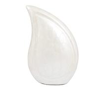 Aluminium Teardrop Urn ashes cremation funeral keepsake memorial Adult Capacity Handcrafted 12 Inch Secure Threaded Base Design (Pearl White)