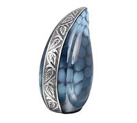 Aluminium Teardrop Urn ashes cremation funeral keepsake memorial Adult Capacity Handcrafted 12 Inch Secure Threaded Base Design (Blue Cloud)