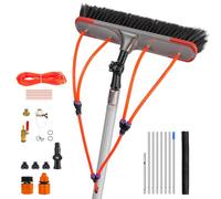 Aluminium Telescopic Cleaning Brush, Window Cleaning Brush 7M/23FT with Water Hose, 180° Adjustable Angle 35cm Brush Head, 2 in 1 Window Cleaner Tool