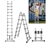 Aluminium Telescopic Extension Ladder - 3.8M / 12.5FT Lightweight, Collapsible A Frame, Portable & Compact for Home & Outdoor Use