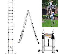 Aluminium Telescopic Extension Ladder - 5M / 16.4FT Lightweight Collapsible A Frame Ladder for Home Outdoor