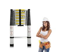 Aluminium Telescopic Ladder 3.8M/12.5FT Multi-Purpose Extension Foldable Ladders Portable Space-Saving Loft Ladder, Max Loading Weight 150kg/330lb, EN 131 Certificate