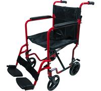 Aluminium Transit Chair Compact Foldable Red with Footrest Padded Armrests/Belt