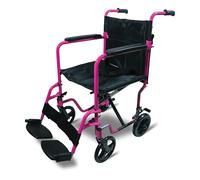 Aluminium Travel Transit Chair - Lightweight Foldable Wheelchair with Padded Armrests and Adjustable Footrests (Pink)