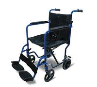 Aluminium Travel Transit Chair - Lightweight Foldable Wheelchair with Padded Armrests and Adjustable Footrests (Blue)