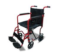 Aluminium Travel Transit Chair - Lightweight Foldable Wheelchair with Padded Armrests and Adjustable Footrests (Red)