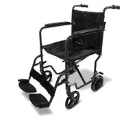 Aluminium Travel Transit Chair - Lightweight Foldable Wheelchair with Padded Armrests and Adjustable Footrests (Black)