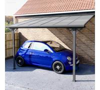 Aluminium Wall Mounted Pergola, Adjustable Pitch & Post Positions, Polycarbonate Roof Lean-To Carport - 8Ft X 14Ft (2.5X4.4M)