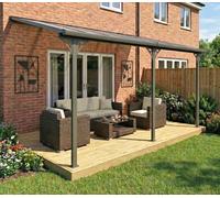 Aluminium Wall Mounted Pergola, Adjustable Pitch & Post Positions, Polycarbonate Roof Lean-To Gazebo - 10Ft X 18Ft (3.0X5.6M)