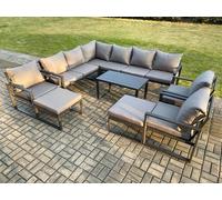Aluminum 11 Seater Outdoor Lounge Corner Sofa Set Garden Furniture Sets with Oblong Coffee Table 3 Chairs 2 Big Footstools Dark Grey Fimous Dark Grey One Size