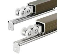 Aluminum 2-Door Sliding Track System Kit, 2.9m Length, Bronze h, Concealed Hardware for Interior Doors, Ceiling & Wall Mount, Smooth Rolling Door Solut