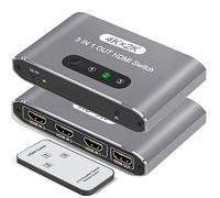 Aluminum 3 Port HDMI Switch with IR Remote - 4K HDMI Switcher Splitter, 3 in 1 Out, HDCP1.4 3D Dolby DST, Compatible with PS5/PS4/Xbox/Fire Stick/Roku TV PC and More (Silver)