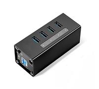 Aluminum 4 Port USB3.0 Splitter USB HUB Support BC1.2 Charging with 12V2A Power Adapter for Laptop PC Accessories (Color : Black) (Black)