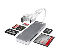 Aluminum 5-in-1 Memory Stick Pro Duo Adapter for iPhone/PC/Android, Lightning USB C USB A Multi Card Reader for SD/TF/CF/MS/XD Cards, High-Speed Data Transfer for Camera/GoPro/Drone