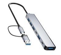 Aluminum 7 in 1 USB C Hub with USB 3.0,7 Ports with 2* USB-C and 5* USB-A, Ultra Slim Portable USB Splitter Adapter for Laptop, PS4, Flash Drive, HDD, Xbox, Printer, Mouse, Keyboard