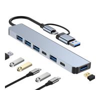 Aluminum 7 in 1 USB Hub USB C Hub with USB 3.0, Multiport USB Splitter Adapter with 5 USB & 2 USBC Ports for MacBook, ipad, Laptop, PS4, Flash Drive, HDD, Xbox, Printer, Mouse, Keyboard, HP